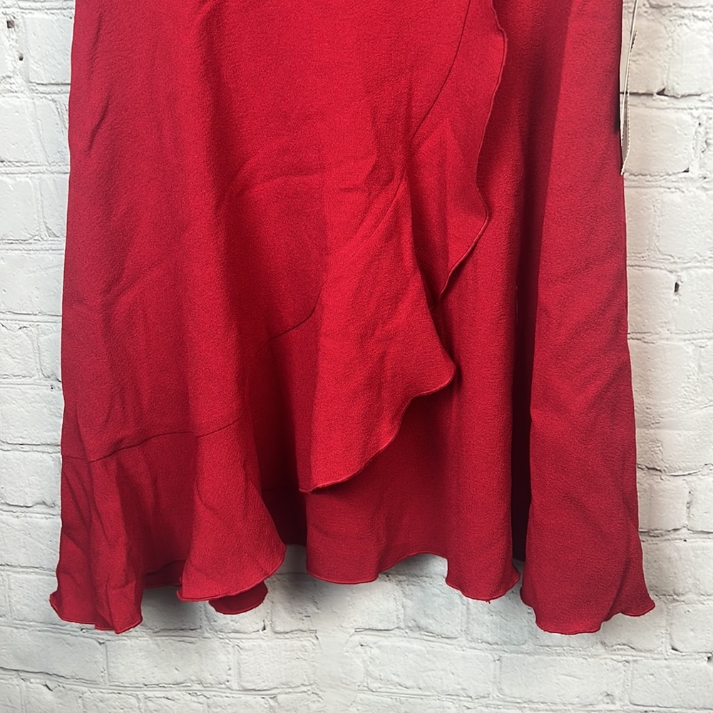 Teeze Me Red Ruffle Faux Wrap Dress Juniors Size 11/12 Prom Homecoming - Picture 5 of 6